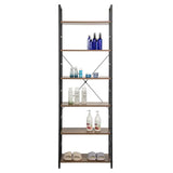 BukkitBow metalen en houten boekenkast met 6 lagen, 60x28x180cm, geschikt voor woonkamer of kantoor, modern home decor.