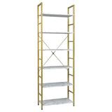 BukkitBow metalen en houten boekenkast met 6 lagen, 60x28x180cm, geschikt voor diverse ruimtes in modern interieur