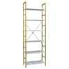 BukkitBow metalen en houten boekenkast met 6 lagen, 60x28x180cm, geschikt voor diverse ruimtes in modern interieur