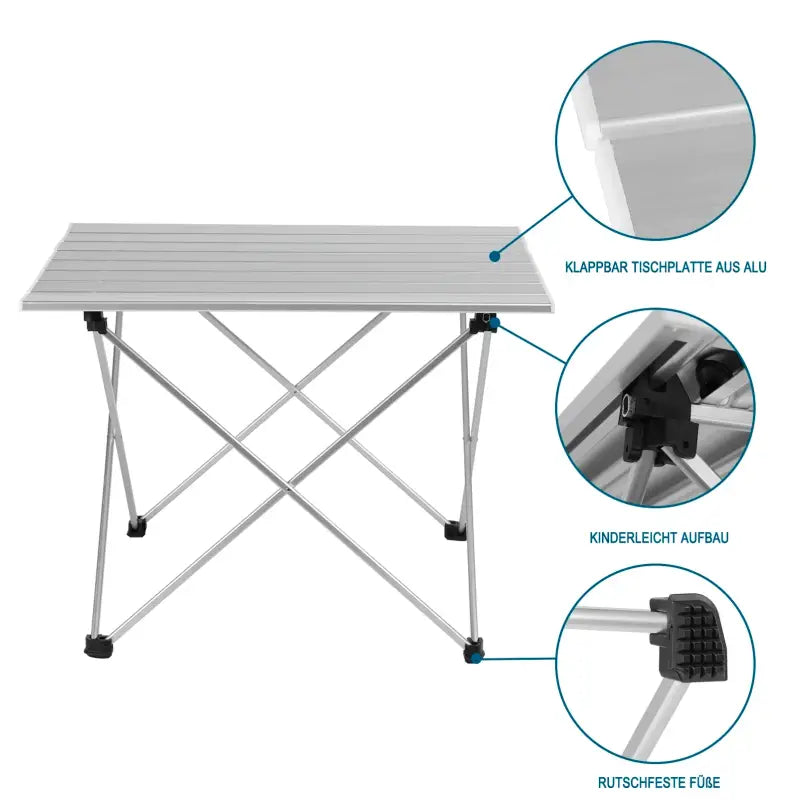 BukkitBow aluminium campingtafel, opvouwbaar met antislip pootjes en draagtas, compact formaat voor kampeerplezier