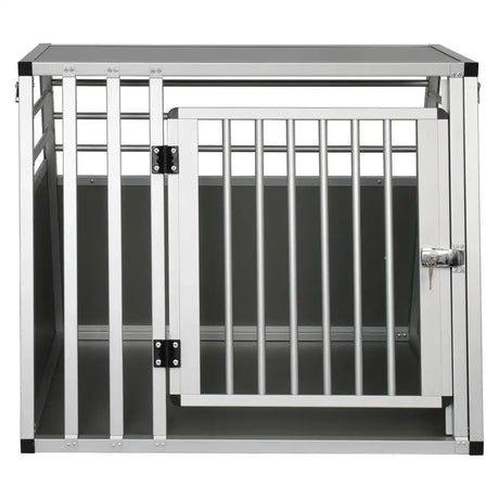 BukkitBow aluminium MDF hondentransportbox met trapeziumvorm, volledige ventilatie, zilver of zwart, 65x65x80cm, stevige transportbox