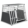 BukkitBow aluminium MDF hondentransportbox in trapeziumvorm, volledig geventileerd, zilver of zwart, 65x65x80cm.