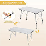 Aluminium opvouwbare campingtafel van BukkitBow, lichtgewicht, in hoogte verstelbaar 120x68,5 cm, ideaal voor outdoor gebruik.