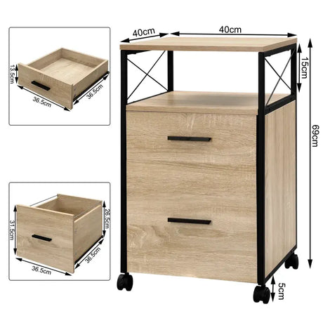 BukkitBow archiefkast met 2 lades, open vak, wielen, geschikt voor A4 en Letter mappen, zwart metalen rolcontainer