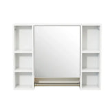 BukkitBow badkamermeubel met spiegel, handdoekhouder en verstelbare plank, afmeting 80x20x60cm, zwart houtlook.