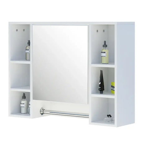 BukkitBow badkamermeubel met spiegel, handdoekhouder en verstelbare plank, afmetingen 80x20x60cm, modern design, wit.
