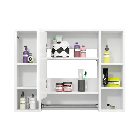 BukkitBow badkamermeubel met spiegel, handdoekhouder en verstelbare plank, afmetingen 80x20x60cm, stijlvol badkameraccessoire