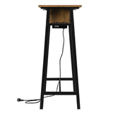 BukkitBow bartafel met oplaadstation en wijnrek, metalen frame met vintage houten look, afmetingen 110x94x40 cm, 50 kg draagvermogen