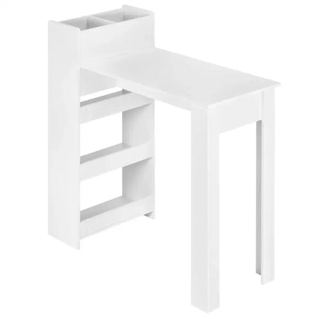 Stevige BukkitBow bartafel met opbergladen, planken en bakken, multifunctioneel ontwerp voor gebruik in bars of keukens.