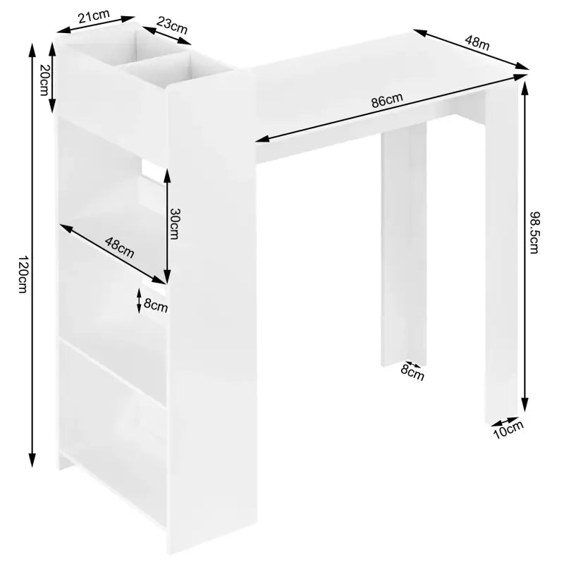 Stevige BukkitBow bartafel met opbergladen, planken en bakken, multifunctioneel voor thuis of horeca, modern design.