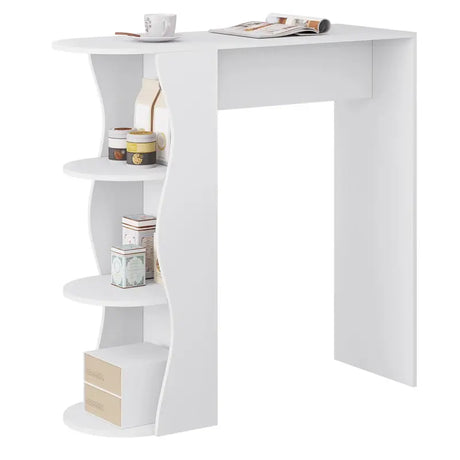 BukkitBow bartafel met planken, stevig hout, modern design, 110x107x40cm, veelzijdige eettafel voor thuis of barruimte