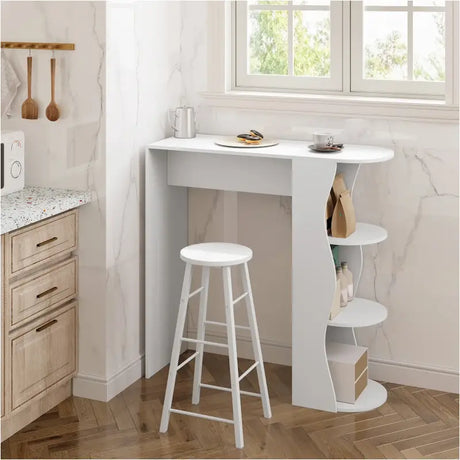 BukkitBow bartafel met houten planken, stevig hout, modern design, afmetingen 110x107x40cm, geschikt voor thuis of bargebruik.