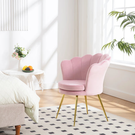 Velvet bloemvormige fauteuil van BukkitBow met zwarte metalen poten, comfortabele en stijlvolle zitplek in modern ontwerp