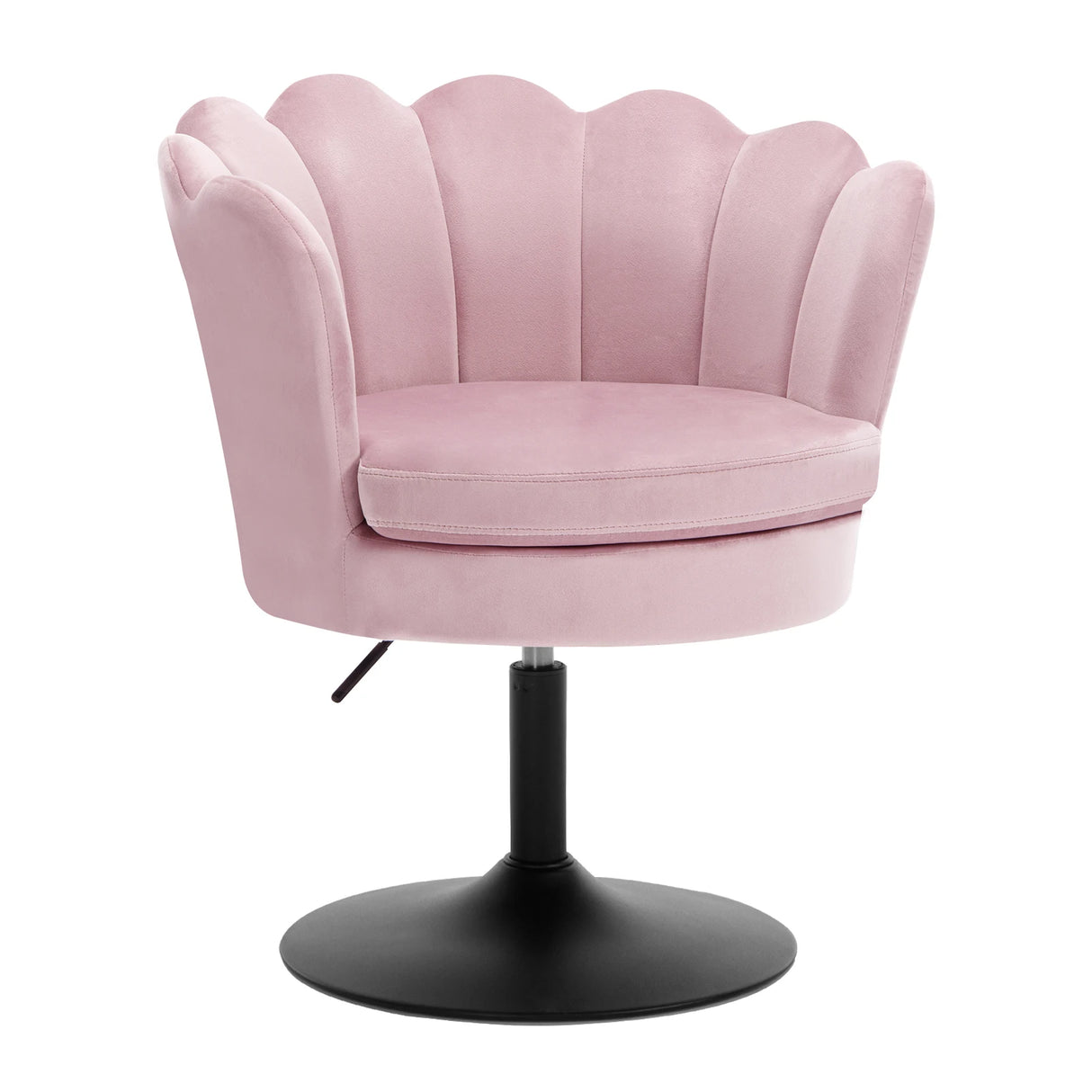 BukkitBow bloemvormige velvet make-up stoel, verstelbaar en draaibaar, met zachte roze velvet bekleding, elegant en comfortabel.