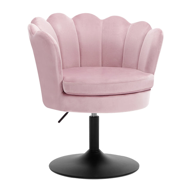BukkitBow bloemvormige velvet make-up stoel, verstelbaar en draaibaar, met zachte roze velvet bekleding, elegant en comfortabel.