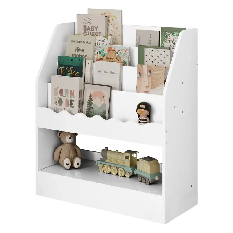 BukkitBow kinderboekenkast met 5 compartimenten, speelgoedopbergkast voor speelkamer, 70x80x30 cm, kleurrijk en functioneel.