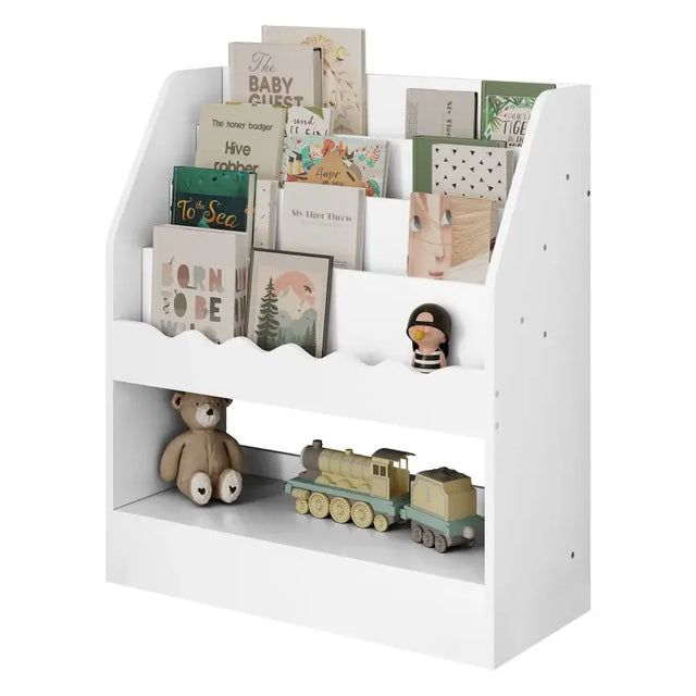 BukkitBow kinderboekenkast met 5 compartimenten, speelgoedopbergkast voor speelkamer, 70x80x30 cm, kleurrijk en functioneel.