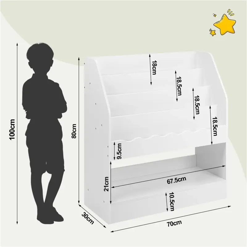 BukkitBow kinderboekenkast met 5 compartimenten, houten speelgoedkast voor kinderkamer, afmetingen 70x80x30 cm