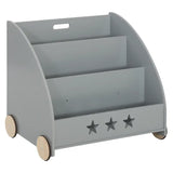 Kinderboekenkast BukkitBow met wielen en staande vakken, 57 cm hoog, lage kinderkast voor boeken en speelgoed.