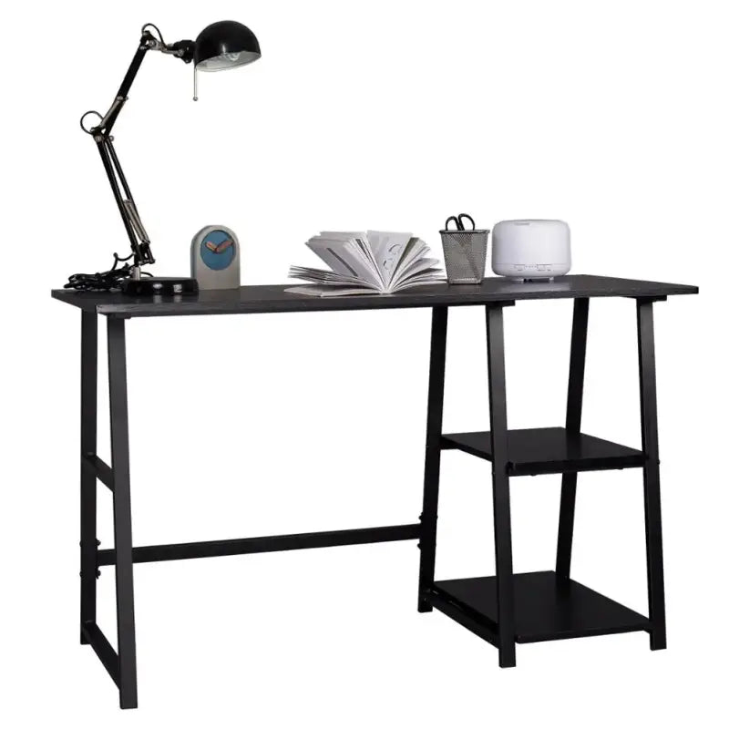 BukkitBow bureau met 2 opbergplanken, spaanplaat tafelblad en metalen frame, 120x50cm werkstation voor thuis of kantoor