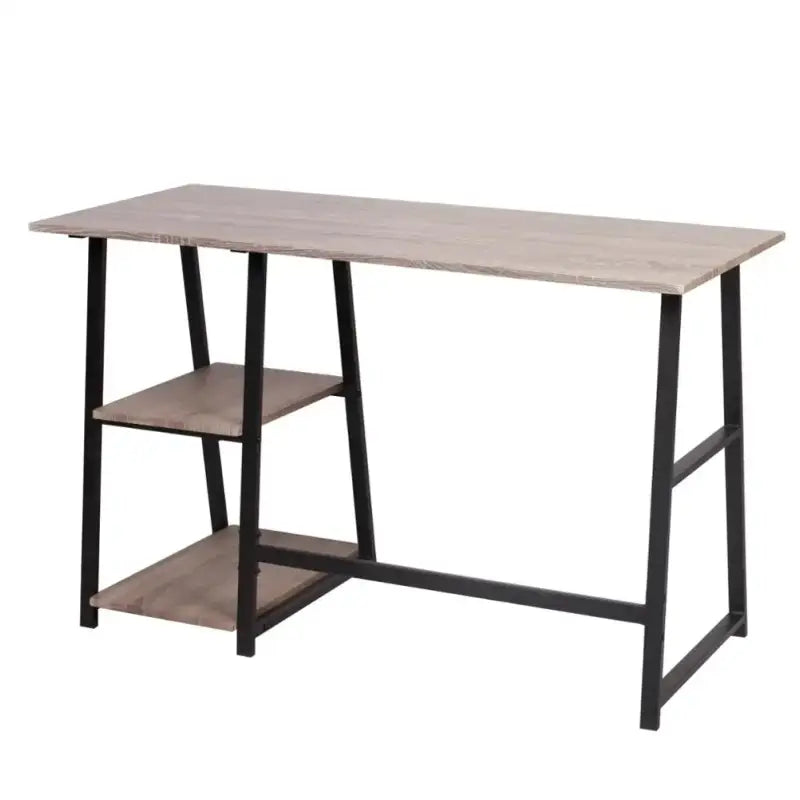 BukkitBow bureau met 2 opbergruimtes, spaanplaat tafelblad en metalen frame, 120x50cm werkstation in moderne kantoorstijl