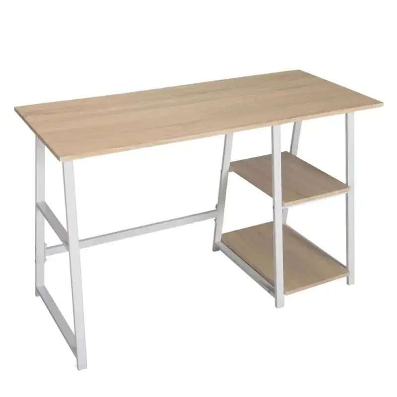 BukkitBow bureau met 2 planken, spaanplaat tafelblad en metalen frame, 120x50cm werkstation voor thuis of kantoor.