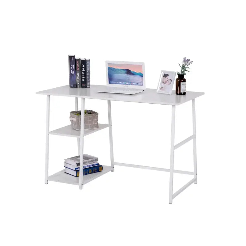 BukkitBow bureau met 2 opbergruimtes, spaanplaat tafelblad en metalen frame, 120x60cm werkstation voor thuis of kantoor