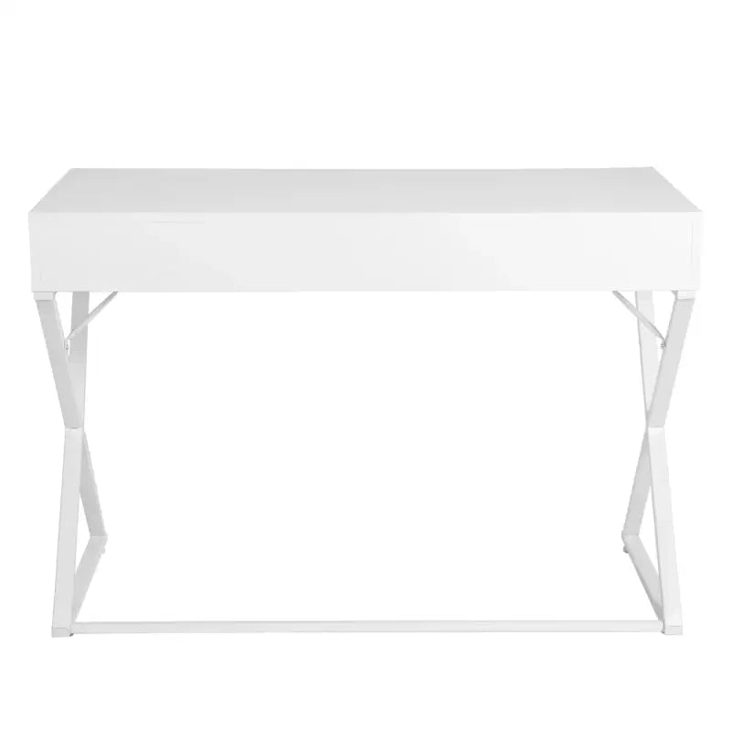 Wit BukkitBow bureau met 3 laden, hout en metaal, waterdicht en krasbestendig design, afmetingen 110x50cm.