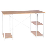 BukkitBow bureau met computerstandaard, opbergvak en 2 planken, licht eiken of wit, stalen frame, 120x60cm, houten panelen.