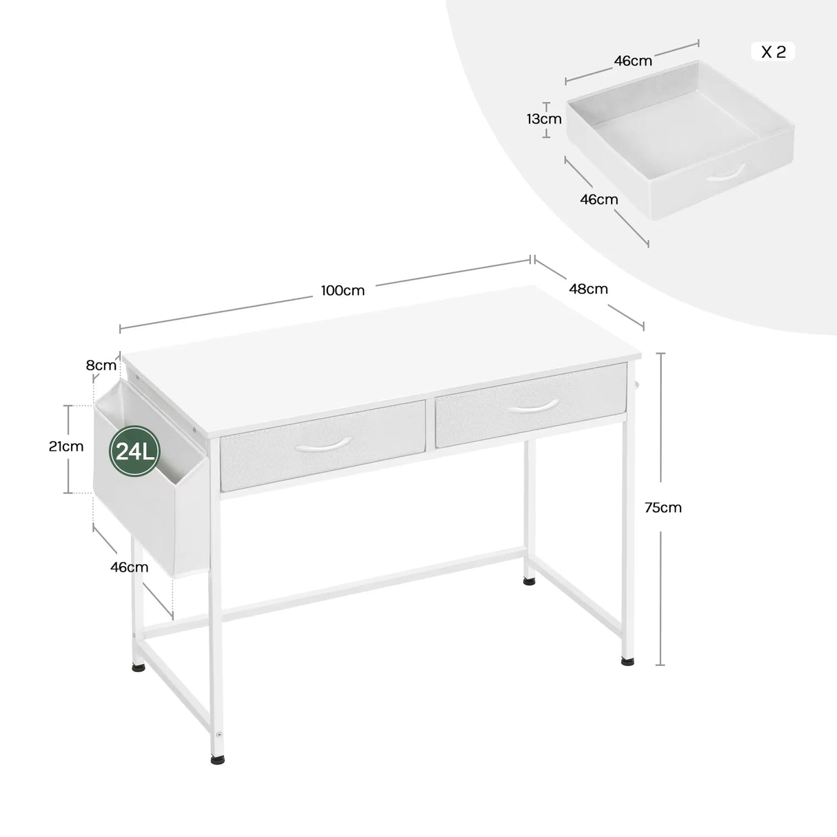 BukkitBow - Bureau met Laden - Werktafel - Opbergvakken & Haak - Stevig Metalen Frame - Voor Thuis & Kantoor