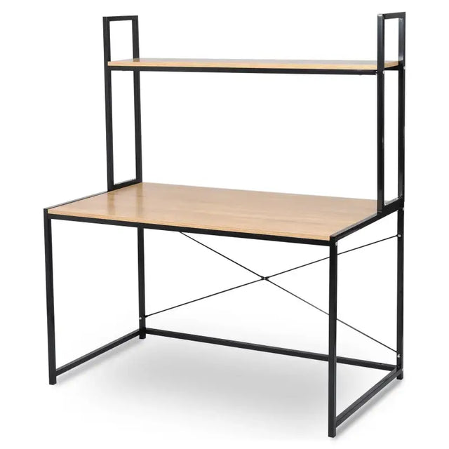 BukkitBow bureau met opbergplank, hout en stalen frame, 120x60x140 cm, draagvermogen tot 50 kg, kantoormeubel