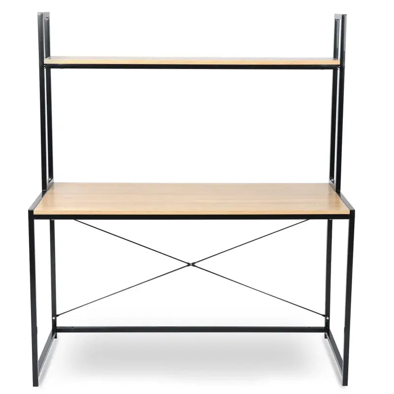 BukkitBow bureau met hout en stalen frame, 120x60x140 cm, inclusief opbergplank en draagvermogen tot 50 kg.