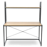 BukkitBow bureau met hout en stalen frame, 120x60x140 cm, inclusief opbergplank en draagvermogen tot 50 kg.