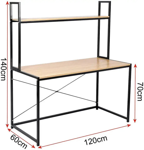 BukkitBow bureau met houten werkblad en stalen frame, 120x60x140 cm, inclusief opbergplank en draagvermogen van 50 kg