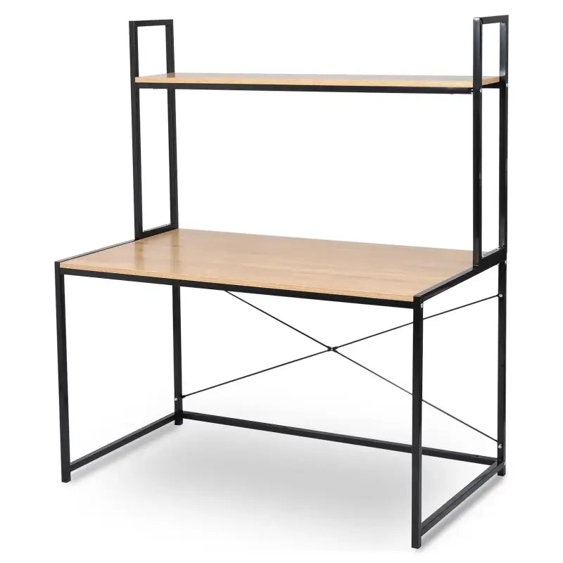 BukkitBow bureau met hout en stalen frame, 120x60x140 cm, inclusief opbergplank en draagvermogen van 50 kg.