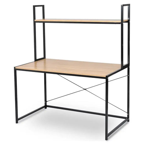 BukkitBow bureau met hout en stalen frame, 120x60x140 cm, inclusief opbergplank en draagvermogen van 50 kg.