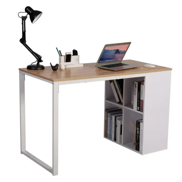 BukkitBow bureau met vakkenkast, spaanplaat tafelblad en metalen frame, 120x60cm werkstation voor thuis of kantoor