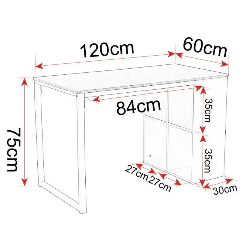 BukkitBow bureau met vakkenkast, spaanplaat tafelblad en metalen frame, 120x60cm werkstation voor thuis of kantoor