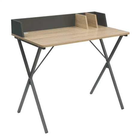 BukkitBow bureau met achterschot en kabelgoot, werkplek inclusief inkeeping, afmetingen 90x50x73 cm, modern en functioneel.