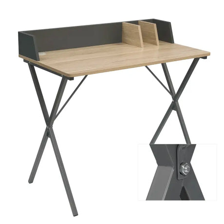 BukkitBow bureau met achterschot en kabelgoot, zwart houtlook, afmetingen 90x50x73cm, moderne werkplek voor kantoor of thuis.