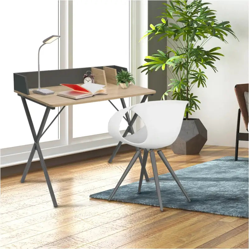 BukkitBow bureau met achterschot en kabelgoot, werkplek van 90x50x73 cm, zwart houtachtig afwerking, ideale kantoorwerkplek