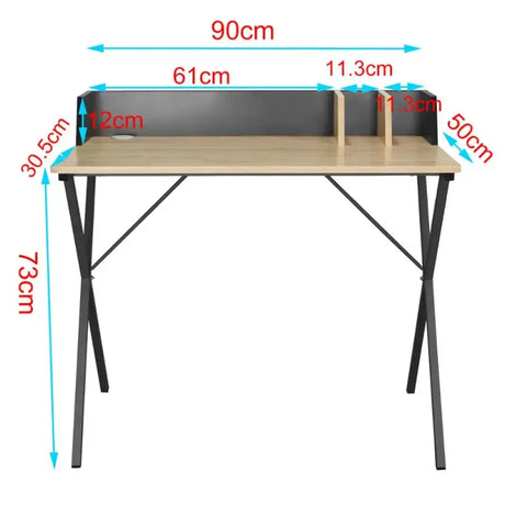 BukkitBow bureau met achterschot en kabelgoot, afmetingen 90x50x73 cm, zwart houtlook, geschikt voor kantoor of werkplek.