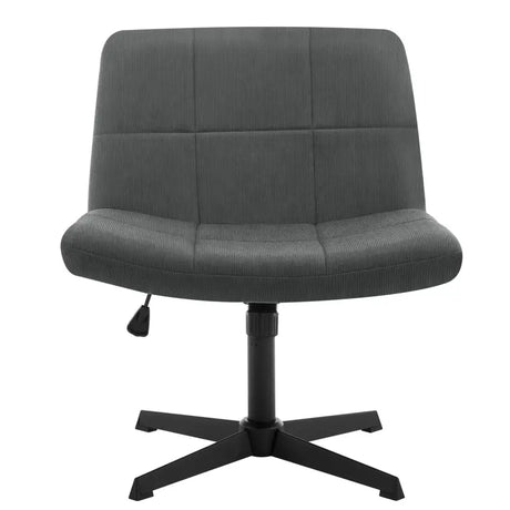BukkitBow bureaustoel met hoogteverstelling, brede zitting en fluwelen of corduroy bekleding, comfortabel en stijlvol voor kantoor.