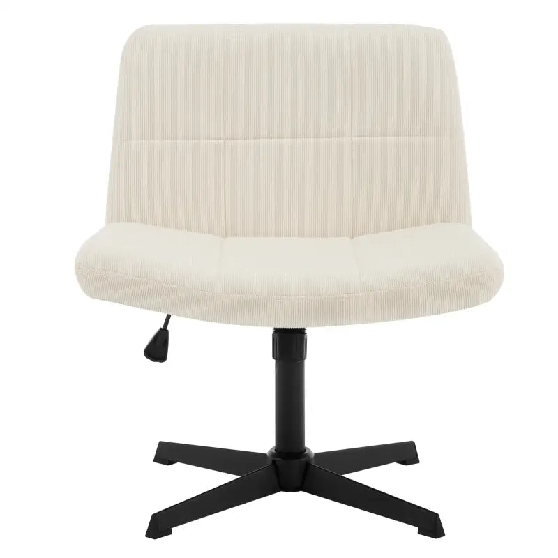 BukkitBow bureaustoel met hoogteverstelling, brede zitting en fluwelen of corduroy bekleding, comfortabel en stijlvol voor kantoor.