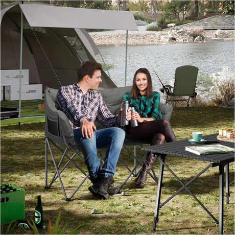 BukkitBow campingstoel voor 2 personen met gevoerde zitting, oxford stof, draagbare hoes en 300kg capaciteit.
