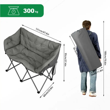 BukkitBow campingstoel voor 2 personen met gevoerde zitting, Oxford stof, 300kg capaciteit en draagbare opberghoes.
