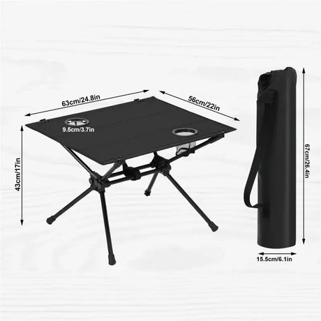 Lichtgewicht BukkitBow campingtafel met opberghoes, metalen frame en Oxford-stof, opvouwbaar voor gemakkelijk vervoer.