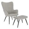 BukkitBow comfortabele fauteuil met kruk, stevige en duurzame constructie, moderne stijl, afmetingen 98x43x59cm en 54.5x35.5x37cm.