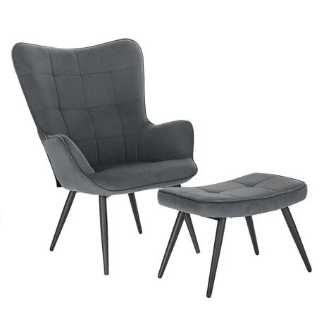 BukkitBow comfortabele fauteuil met kruk, stevige en duurzame zithoek, moderne uitstraling en afmetingen 98x43x59 cm voor de stoel.