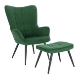 BukkitBow fauteuil met bijpassende kruk, stevige en duurzame zitmeubels in moderne stijl met afmetingen 98x43x59cm en 54.5x35.5x37cm.